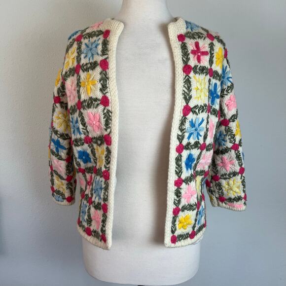 Vintage 50s / 60s Gene Shelly Wool‎ Knit Cardigan Sweater // Size Medium - Picture 5 of 9
